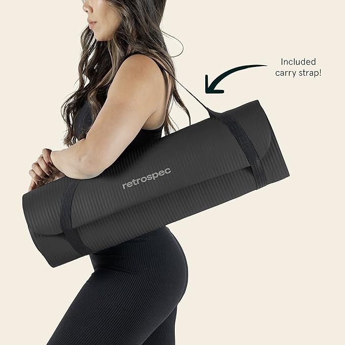Retrospec Solana Yoga Mat 1" Thick With Nylon Strap For Men & Women - Non Slip Exercise Mat For Home Yoga, Pilates, Stretching, Floor & Fitness Workouts