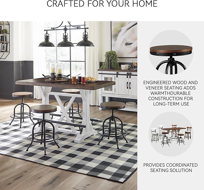 Signature Design by Ashley Valebeck Industrial Adjustable Height Swivel Barstool, 2 Count, Brown