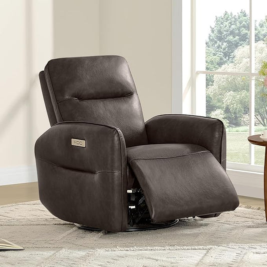 CHITA Power Recliner Chair, Faux Leather Swivel Glider for Adults, Electric Nursery Rocking Chair with USB & Type-C Charging for Living Room, Bedroom, Chocolate Brown