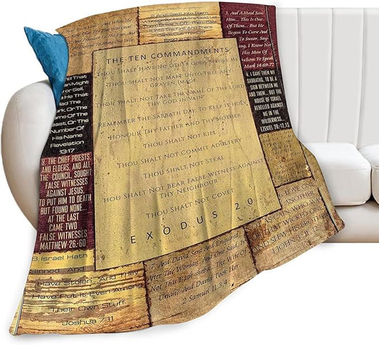 Christian Bible Blanket 10 Commandments Throw Blanket Christian Gifts and Decor Religious Bible Verse Blanket for Women Men Kids Adults Soft Warm Cozy Fleece Blanket for Couch Sofa Bed 60"x50"