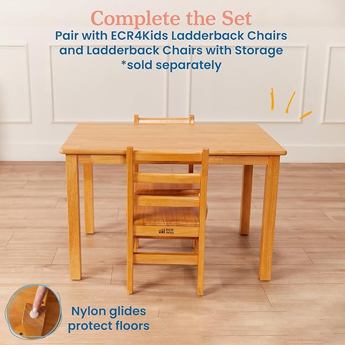 ECR4Kids 24in x 36in Rectangular Hardwood Table with 22in Legs, Kids Furniture, Honey
