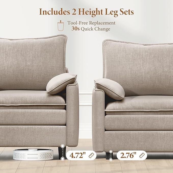 Vesgantti 108" U Shaped Sectional Couch, Comfy Cloud Modular Sectional Sofa with 2 Ottoman Deep Seat Chenille Modern Cloud Sofa, Modular Sofas for Living Room, Bedroom and Apartment, Light Brown