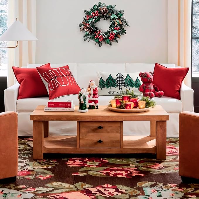 ZWJD Christmas Pillow Covers 16x16 Set of 2 Chenille Throw Red Cushion Covers with Elegant Design Soft and Luxurious Decorative Pillows for Couch, Bed, and Christmas Decor