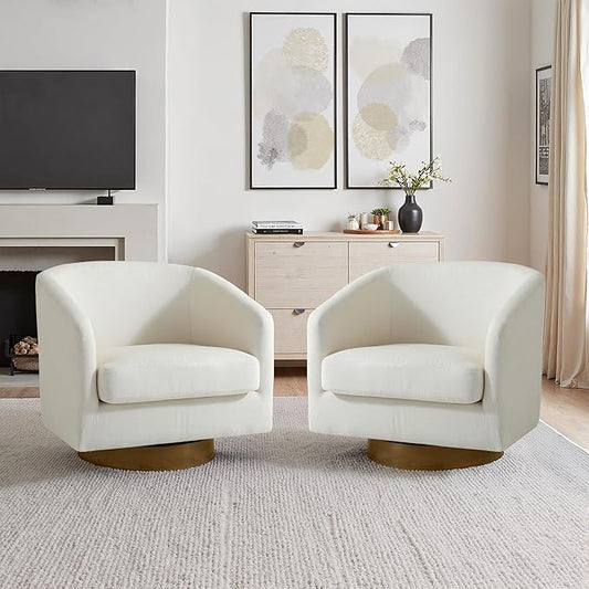 Lumibee Swivel Accent Chairs Set of 2, Chenille Fabric Swivel Barrel Chairs for Living Room, Modern Comfy Upholstered Round Armchairs Single Sofa Chairs for Bedroom, Club-Beige