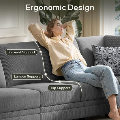 Wanderwell Oversized Modular Sectional Sofa, 6-Seater U Shaped Couches with Movable Ottoman,Corduroy Sectional Couch with Wide and Deep Seats Suitable for Living Room,Bedroom,Apartment (Grey, 2+3+OT)