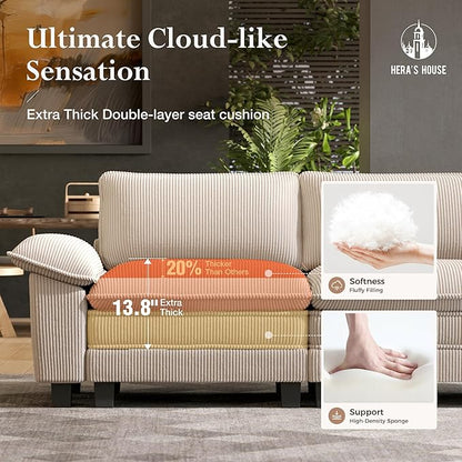 HERA'S HOUSE 158" Modular Sectional Sofa, Oversized U Shaped Couches for Living Room, Comfy Cloud Couch with Ottoman, 6-Seater Deep Seat Sofa with Throw Pillow, Corduroy Beige