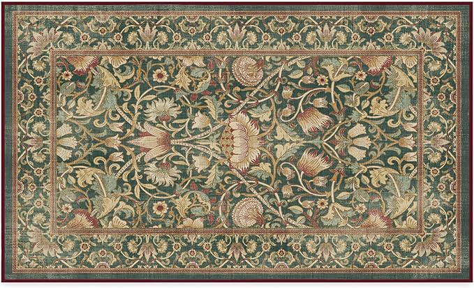 RUGGABLE x Morris & Co Machine Washable Area Rug – Lodden Soft Evergreen & Gold 3x5, Stain-Resistant, Non-Slip – Small Rugs for Living Room, Bedroom, Hallway, Entryway & Office–with Standard Pad