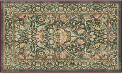 RUGGABLE x Morris & Co Machine Washable Area Rug – Lodden Soft Evergreen & Gold 3x5, Stain-Resistant, Non-Slip – Small Rugs for Living Room, Bedroom, Hallway, Entryway & Office–with Standard Pad