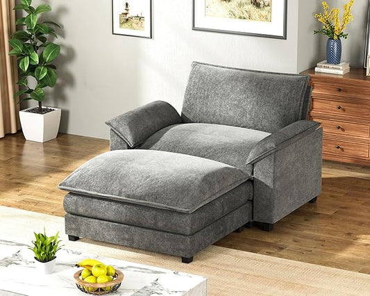 Homall 40" Modular Sectional Sofa, Single Sofa Couch with Reversible Ottoman, DIY Combination Chenille Deep 1-Seat Cloud Couch for Living Room, Apartment (Light Grey, Single Sofa Chair)