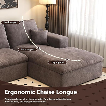 107'' U-Shaped Modern Modular Sectional Cloud Couch Whit Ottoman, 4-Seat Chenille Deep-Seat Sofa with Pillow for Living Room, Bedroom, Apartment, Camel