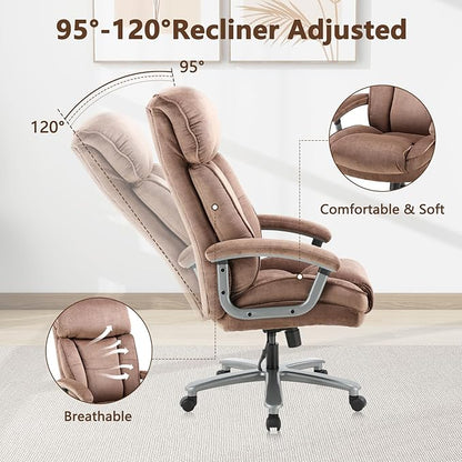 CLATINA Big and Tall Executive Office Chair, Extra Wide Seat, 800 LBS Capacity Heavy Duty Ergonomic Cloth Desk Chair with Wheels and Padded Armrests, High Back Fabric Computer Task Chair, Brown