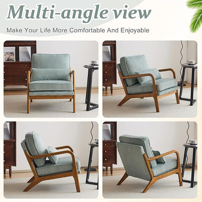 VINGLI Upgraded Premium Corduroy Accent Chair,Upholstered Arm Chair,Solid Wood Comfy Reading Chair with Pillow, Mid Century Modern Chairs for Living Room,Bedroom,Guest Room,Light Teal