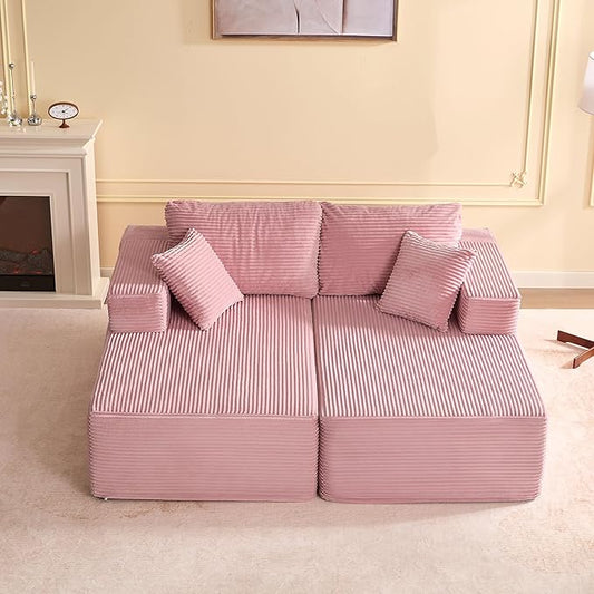 Chaise Lounge Chair, Boneless Couch for Living Room and Bedroom, Sleeper Couches Reading Chairs, Corduroy, Pink