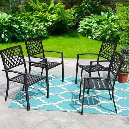 PHI VILLA Metal Outdoor Dining Chairs Set of 4 - Stackable Black Patio Chairs, 300lb Capacity (Diamond)