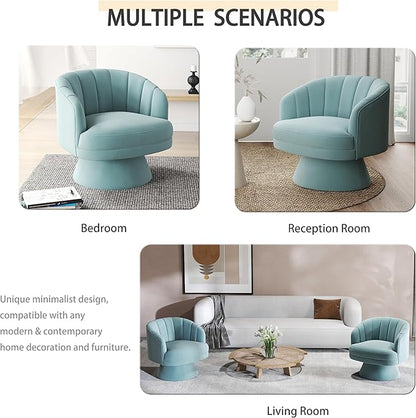 Swivel Accent Chair,Upholstered Velvet 360° Swivel Barrel Chair for Living Room Overstuffed Bouncle Reading Chair Round Armchair for Bedroom,Vanity,Office (Blue)