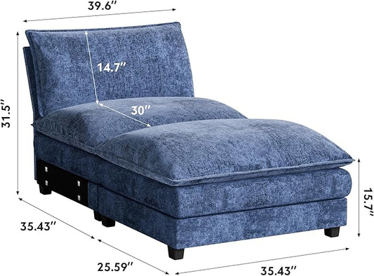 Homall Modular Sectional Sofa, Sofa Couch with Reversible Ottoman, DIY Combination Chenille Deep Seat Cloud Couch for Living Room, Apartment (Dark Blue, 1-Seat & 1-Ottoman)