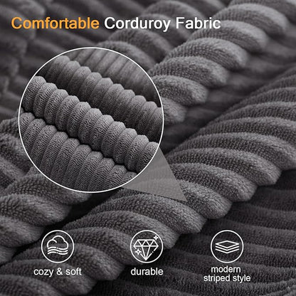 MeMoreCool Stuffed Round Pouf Ottoman Foot Rest, Floor Pouf Foot Stool with Soft Foam Chunk Filling, Round Small Ottoman Footstool Circle Footrest for Couch Living Room, Corduroy Grey