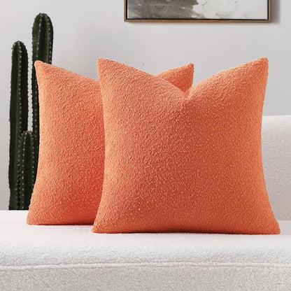 FUTEI Pack of 2 Orange Decorative Throw Pillow Covers 26x26 Inch Soft Cozy Solid Boucle Textured Euro Pillow Shams,Modern Home Decor for Couch Bed Living Room