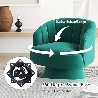 Swivel Accent Chair Set of 2,Upholstered Velvet 360° Swivel Barrel Chair for Living Room Overstuffed Bouncle Reading Chair Round Armchair for Bedroom,Vanity,Office (Dark Green)
