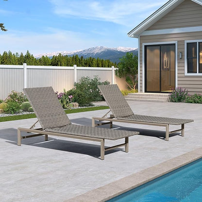 PURPLE LEAF Patio Chaise Lounge Rattan Chair Outdoor Pool Adjustable Recliner Wicker Lounger for Outside Woven Furniture Tanning Poolside Lounger Granite Gray
