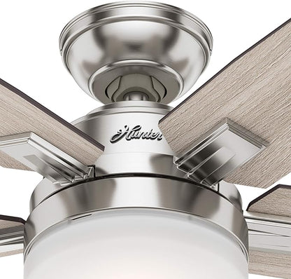 Hunter Fan 52 inch Contemporary Brushed Nickel Indoor Ceiling Fan with Light and Remote Control for Bedroom, Living Room/Family Room, Dining Room, Kitchen, Office (Renewed)