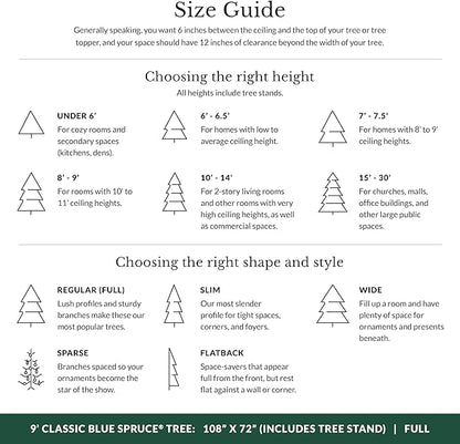 Balsam Hill 9ft Pre-Lit Classic Blue Spruce - Artificial Christmas Tree with 1500 Clear Incandescent Lights, Easy Plug Technology, Premium Stand for Indoor Holiday Decorating