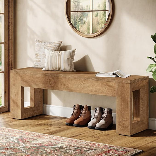 Tribesigns 47" Entryway Bench, Farmhouse Long Bench Seat for Dining Room, Living Room, Entryway, Hallway, Wood Color