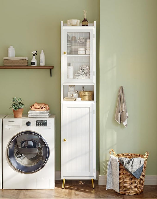 Bathroom Storage Cabinet, Bathroom Cabinet with 6 Shelves & 2 Doors, Tall Bathroom Storage Cabinet for Bathroom, Kitchen, Laundry Room, White