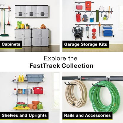Rubbermaid 24-Piece FastTrack Garage Wall-Mounted Storage Kit, 6 Rails and 18 Hooks, Black, for Home/House/Tool/Sports/Equipment/Utility Purposes