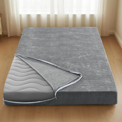 H.VERSAILTEX Full Size Armless Futon Mattress Covers for Traditional Japanese Futon Mattress Soft Chenille Couch Slipcovers Floor Mats Sofa Protector Zippered Sleeper Sofa Cover,Grey
