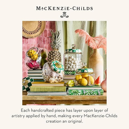 MACKENZIE-CHILDS Medium Kitchen Canister, Decorative Glass Storage Jar with Lid, Green-and-White Emerald Check
