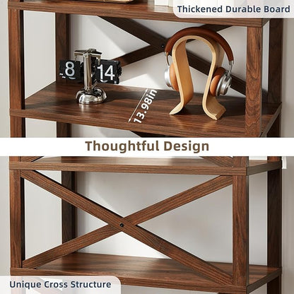 5 Tier Bookshelf 70" Tall Bookcase with Barn Doors,Large Farmhouse Display Book Shelf with Adjustable Shelves and Storage Cabinet,Wood Bookshelves for Living Room,Kitchen,Brown(2PCS)