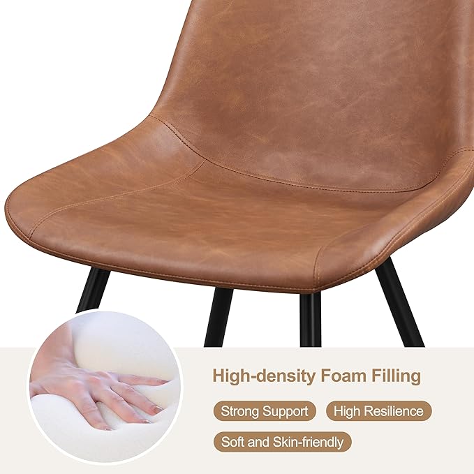 Yaheetech Dining Room Chairs Set of 6 Mid Century Modern Kitchen Chairs with Upholstered Faux Leather and Metal Legs for Dining Room, Living Room, Brown