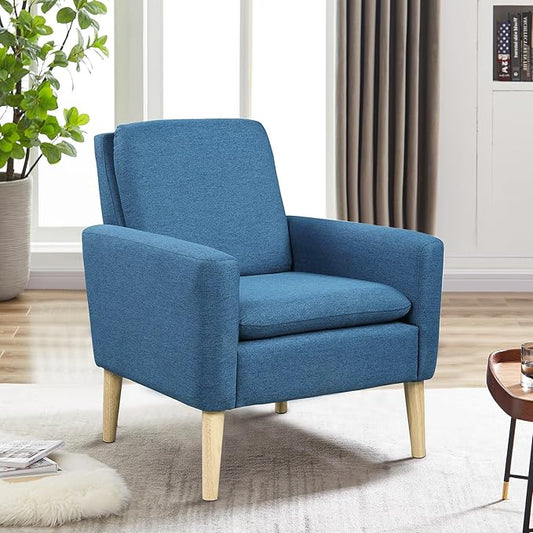 Lohoms Accent Chair for Living Room, Comfy Upholstered Reading Leisure Chair for Bedroom, Mid-Century Modern Armchair, Linen Fabric Single Sofa Chair for Apartment, Waiting Room, Navy Blue