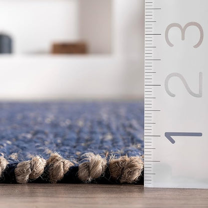 nuLOOM 10x14 Elfriede Jute & Cotton Hand Woven Area Rug, Blue, Solid Rustic Farmhouse Style, Weaved Design, Natural Fiber, For Bedroom, Living Room, Dining Room, Hallway, Office, Entryway
