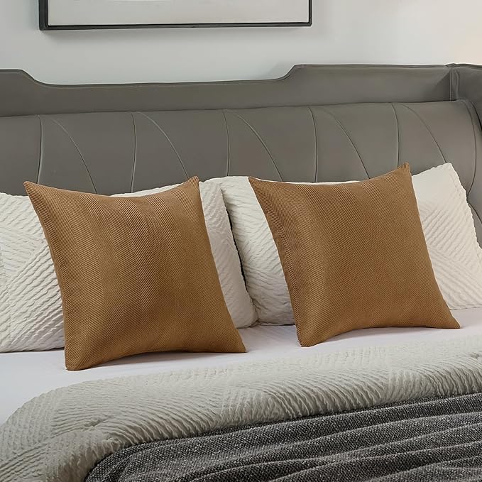 FUTEI Rust Chenille Throw Pillow Covers 26x26 Inch Set of 2,Soft Wide Chevron Textured Euro Pillow Shams,Farmhouse Home Decor for Couch Bed Living Room