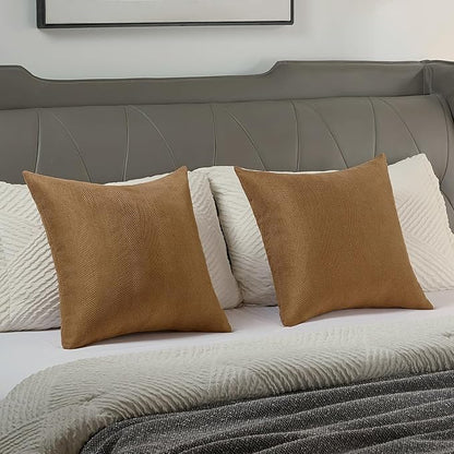 FUTEI Rust Chenille Throw Pillow Covers 18x18 Inch Set of 2,Soft Wide Chevron Textured Cushion Case,Farmhouse Home Decor for Couch Bed Living Room