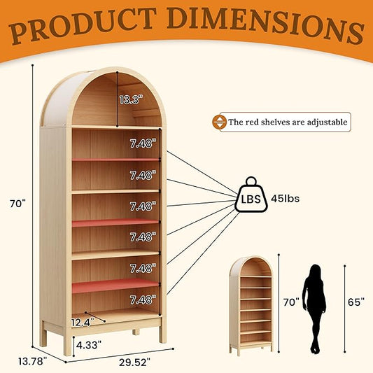 Shoe Cabinet, 70" Tall Arched Shoe Rack with 3 Adjustable Shelves, 7-Tier Large Freestanding Shoe Storage Organizer for Entryway, Closet, Hallway, Living Room