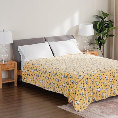 Berkshire Blanket Peanuts® VelvetLoft® Cute Character Snoopy Plush Blanket,Peanuts Poses and Paws Sundress,King 90 in x 108 in (Official Peanuts® Product)