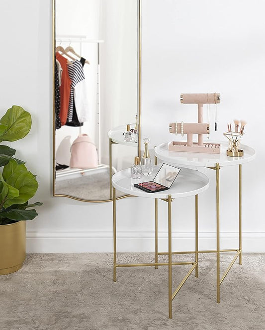 Kate and Laurel Ulani Modern Nesting Side Table, Set of 2, White and Gold, Sophisticated Glam End Tables for Storage and Display