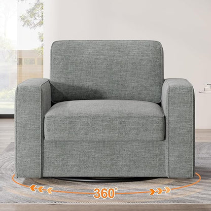 Swivel Accent Sofa Chair Set of 4, Modern Comfy Oversized Upholstered Cushion Back Armchair in Linen 1pcs for Living Room, Bedroom, Reading Room(Gray)