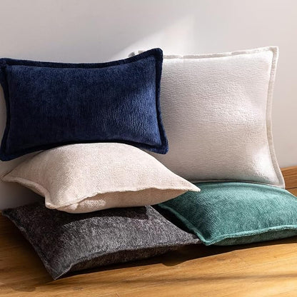 Green Decorative Throw Pillow Covers 16x16 Inch Set of 2 Cozy Soild Chenille Cushion Cases Soft Textured Square Couch Pillows Cover Boho Accent Farmhouse Pillowcases for Sofa Bed