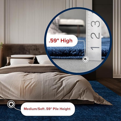 nuLOOM 4' Round Cozy Plush Area Rug, Machine Washable, Non-Slip, Soft Fluffy Shag Carpet for Living Room Bedroom Kids Room Nursery Home Decor, Loni Navy
