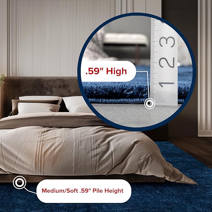 nuLOOM 5' x 8' Cozy Plush SuperiorWash Area Rug, Machine Washable, Non-Slip, Soft Fluffy Shag Carpet for Living Room Bedroom Kids Room Nursery Home Decor, Loni Navy