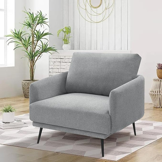 Oversized Accent Chair for Living Room Chairs Reading Arm Chair Comfy Modern Single Sofa Side Chairs with Metal Legs & Soft Cushion for Bedroom, Waiting Room (Polyster Light Grey, Set of 1)
