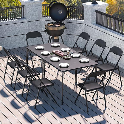 VECELO Folding Chairs 4 Pack Metal Portable with Soft PU Padded Seats for Home/Office/Party, Black