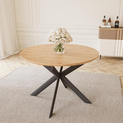 43.2"-59.1" Extendable Round Dining Table, Mid Century Modern Wooden Round Table, Leisure Oak Coffee Table,Saving Space