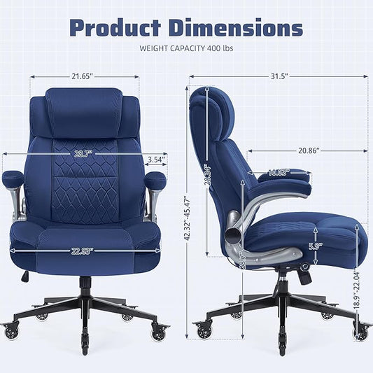 Large High Back Office Chair with Flip Arms- Executive Desk Chair with Locking Wheels, Adjustable Lumbar Support, Ergonomic Breathable Fabric Computer Chair Prevents Cats Scratching