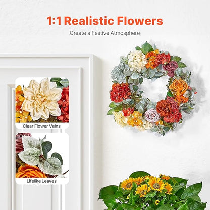 VEVOR Spring Wreath for Front Door 24 Inch - Artificial Hydrangea Year-Round Wreath with Welcome Sign, All Season Outdoor Indoor Decor for Home Wall Window