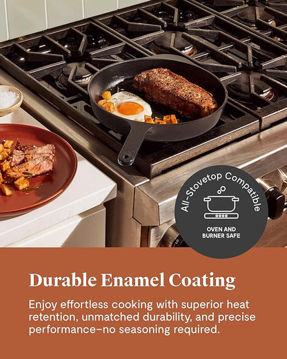 Caraway Cast Iron Skillet - 10.5” Enameled Cast Iron Pan With 3 Layer Enamel Coating - No Seasoning Required - Compatible With All Stovetops - Free From Forever Chemicals - Charcoal
